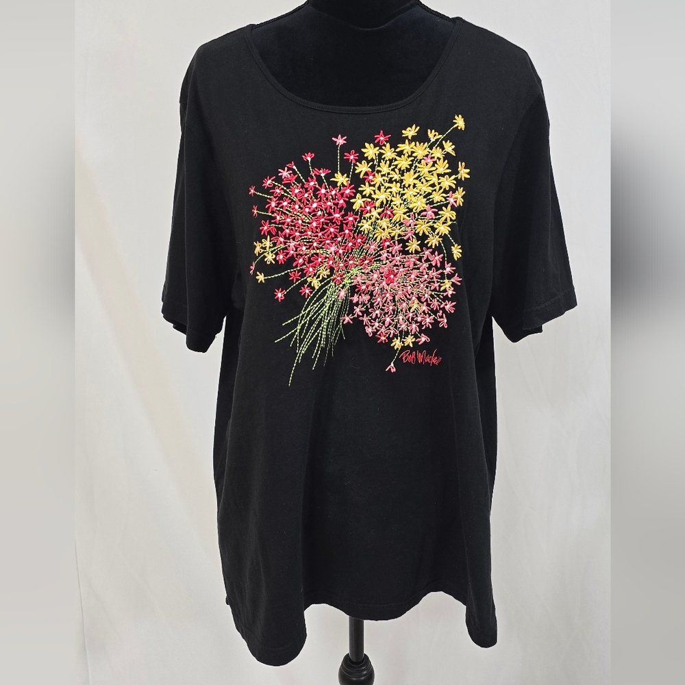Bob Mackie Wearable‎ Art women plus size 1X tee floral embroidery fairy goth
